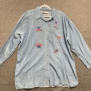 Mili Designs Women's 2X Button Up Shirt USA Wintersport Vtg Ice Skating, Skiing